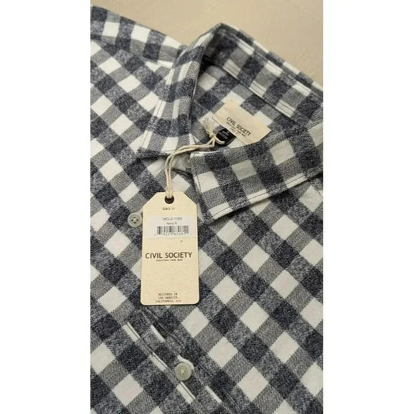 NWT Civil Society Cortez Men's Navy Cotton Check Flannel Shirt Size S (MSRP $79) - Picture 4 of 5